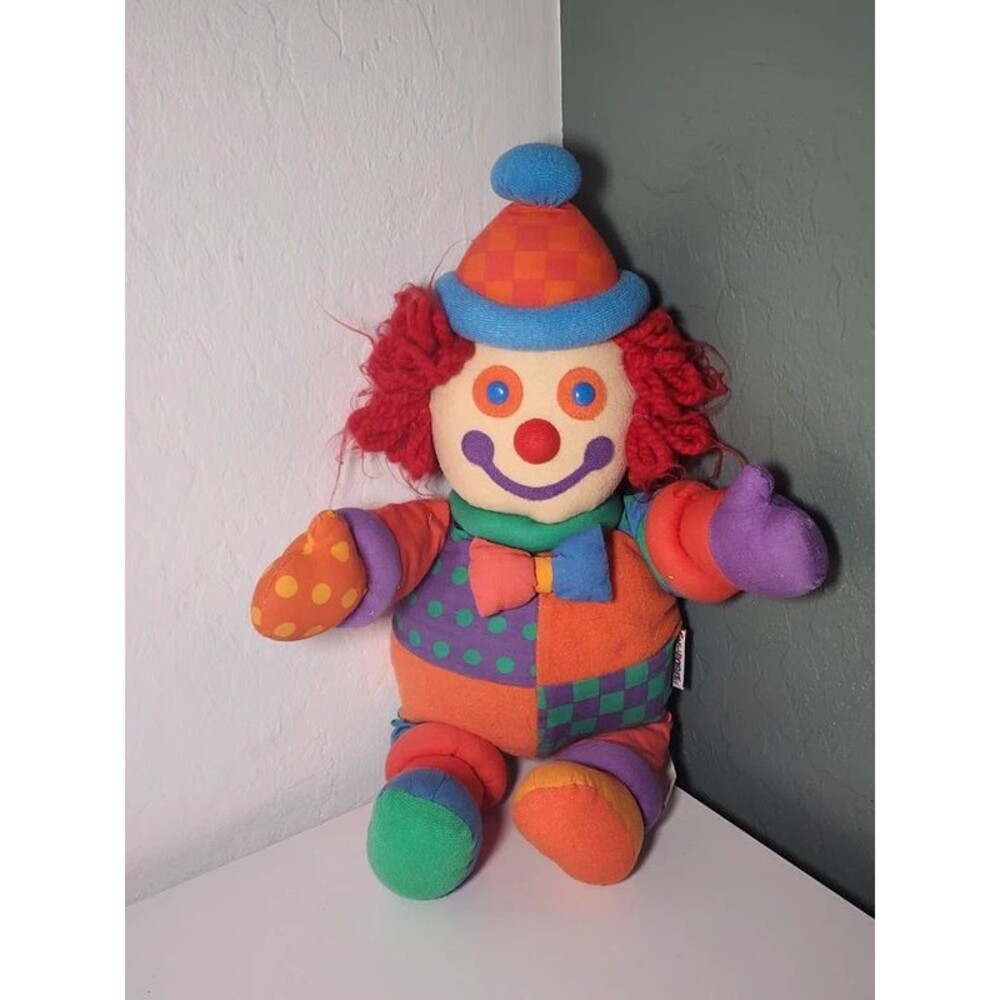 Gymboree Gymbo Baby Clown Plush Doll 16” Color Block Pockets Vintage Stuffed Toy